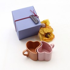 Dalsogum 韓國製精美陶瓷情侶粉紅雙色愛心禮物咖啡杯2件組, 1套, 混合色