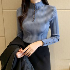 레몬소울 여성용 골리니 단추 포인트 반목 긴팔 니트