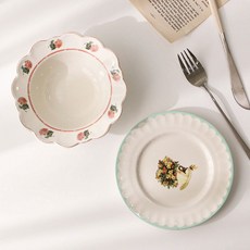 Iwooa Provence sunshine 復古碗盤組, Peach Yogurt Bowl 15cm+MInt Plate Small 16cm, 混色, 1組