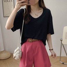 앤드스타일 여성용 유넥 롱 반팔 티셔츠 260951