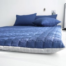 스코홈 여름 냉감 시어서커 누빔 요커버 + 요솜 세트, 심쿵네이비