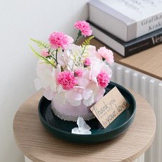 플라워트리 조화 어버이날 카네이션 조화 케이크 + 접시 선물 세트 21cm, 혼합색상, 1개