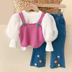 Yubli女童款Paris襯衫+背心+牛仔褲 三件套裝