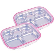 不鏽鋼餐盤便當盒組, 粉色, 便當盒 2入+便當蓋 2入