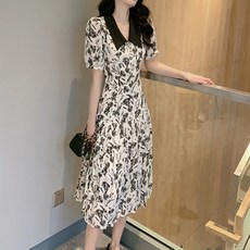 아뗄릭 흑백 플라워 하객 룩 원피스 00007 빅사이즈 포함