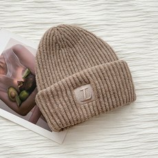 Ttabongoppa 刺繡字母冬季運動針織帽 JNHA2192, 棕色, 1個