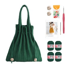 OliO yarna 단색 플리츠백 DIY 패키지 S, 728 포레스트(뜨개실), 베이지(우드볼), 랜덤발송(단수링), 1세트