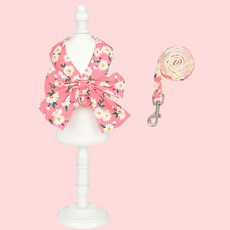 Lanboer 狗狗大蝴蝶結圖案胸背帶套組, 粉紅色