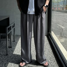 Meosidda 中性款純亞麻寬版打褶鬆緊帶長褲