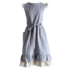 荷葉邊亞麻復古圍裙 CJ-DF27, 單色, 1個