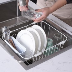 O.LAPLE Easy Fit 可調節長度水槽不鏽鋼碗盤瀝水架, 1個, 白色, 1欄