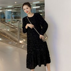 라운드 스티치 프릴드레스 임산부 미디 원피스