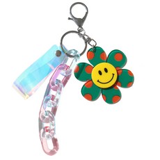 비팬시 패턴 스마일 아크릴 키링 가방 키홀더, 그린, 1개