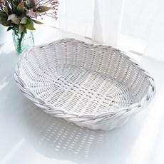 Rattan Shop 高級藤編波浪橢圓多用途收納藤籃 N003W, 1個, 白色