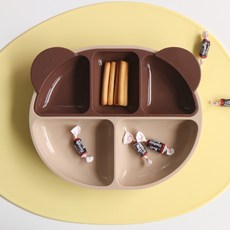 ade.l 孩童矽膠餐盤組, 奶茶色+巧克力棕色, 3格餐盤(大)+3格餐盤(小)