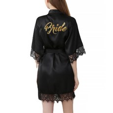 高級蕾絲新娘婚前派對浴袍 S, 黑色, 1個