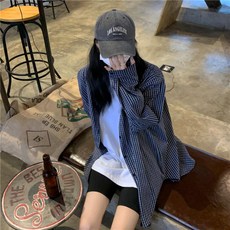 PEONIST 女款格紋圖案長袖寬鬆襯衫