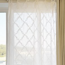 MaMaison 鑽石亞麻刺繡窗簾 CUMV53, 白色