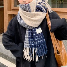 MarketA 女款格紋拼色圖案圍巾 24-A1280