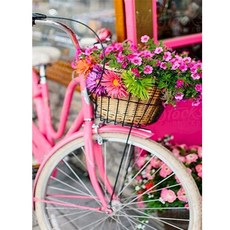 알로데 자전거를 탄 플라워 풍경 벽 장식 DIY 보석십자수 30 x 40 cm, NO 01, 1개