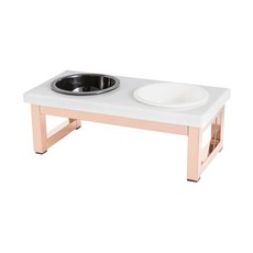 King jessi 寵物餐桌 玫瑰金鏡面框架 比安科卡拉拉陶瓷碗 JS-A 2件組, 1套, 白色, 黑色