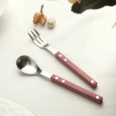 Bogen 韓國製 Montblanc Brisha 緞面茶匙叉子組 胭脂紅, 1套, 茶匙 + 點心叉