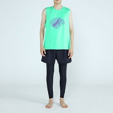 soleil 男士寬鬆版Purply背心 + 黑色短褲一體式九分水陸兩用緊身褲防曬衣套組