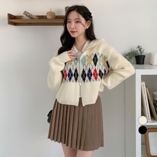 베러스윗 여성용 아가일 투웨이 니트 후드집업