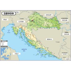 지도닷컴 지형 코팅형 크로아티아지도 + 세계지도만국기 210 x 150 cm, 1세트