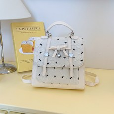 daysoy 女用多功能蕾絲蝴蝶結迷你後揹包, 白色