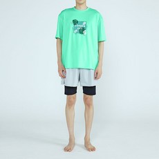 soleil 男士寬鬆版方葉短袖 + 一體式五分內搭褲防磨衣套裝