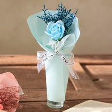 센트바스켓 시들지않는 생화 프리저브드 미스티블루 비누꽃 한송이 꽃다발, 스카이