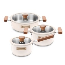 WAGENSTEIGER 電磁爐適用Liebling系列3層不鏽鋼鍋具 3入組, 象牙白色, 單柄湯鍋18cm(附鍋蓋)+雙耳湯鍋20cm(附鍋蓋)+雙耳淺湯鍋26cm(附鍋蓋), 1組
