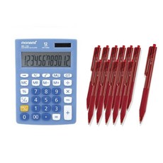 모나미 계산기 MC-102 + 볼펜 FX153 1.0mm 12p, 레드, 1개