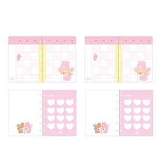 Care Bears 迷你6孔活頁補充內頁 月計畫 粉彩 2入 + Baby Love 筆記本 2入 組合, 16張, 1套