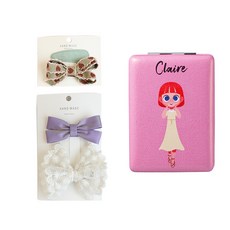 女童髮夾 2款+可愛小鏡子組合