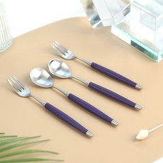 Bogen 韓國製 Le Bien 緞面茶匙 + 叉子 2人組合 紫羅蘭, 1套, 茶匙 2p + 茶叉 2p