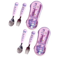 LiLFANT 兒童酷洛米餐具收納組, 湯匙 2入+叉子 2入+餐具盒 2入, 混色