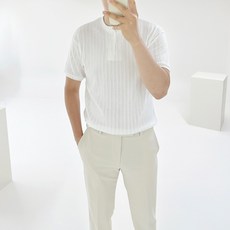 아도르클래식 남성용 클로그 라운드 버튼 헨리넥 니트 반팔 티셔츠