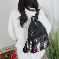 SSAMZIE MARKET Bellanoy 女式 SSAMZIE MARKET 格紋超輕尼龍防水背包, 黑色