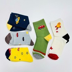 새실로 루쓰키즈 아동용 캐릭터 면 중목 양말 5종 세트
