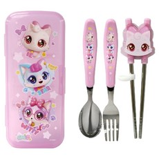 LE BARN 樂本 許願貓 靜音學習筷餐具組, 1組, 勺+叉+直筷+盒, 混色