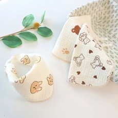 woojooi 嬰幼兒兔子熊楊柳蕾絲圍兜巾3件組