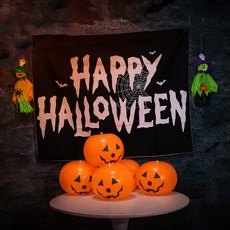 PARTYSHOW 萬聖節橫幅 Happy Halloween 裝飾氣球稻草人娃娃組, 1套, 黑色