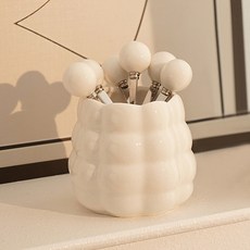 Mondspot 迷你陶瓷浮雕點心叉匙餐具筒 YY57439, 白色, 1個