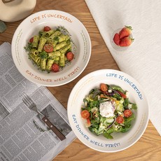 Syracuse CHINA Letter 印字沙拉寬口義大利麵碗 25cm 兩件組, 1套, 橘色, 藍色