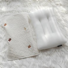 달콤베이비 양면 매쉬 짱구베개 + 곰도리 자수 줄누빔 베개 땀패드 세트, 혼합색상, 1개