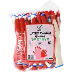 HANWOO 棉紗半浸膠工作手套 左右手套組, 紅色, 10雙