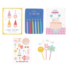 indi.k 微笑派對卡片 5款 x 2張組合, 混合顏色, 1套