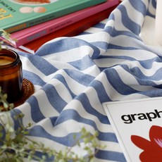 Cheonpam 寬幅 44支紗 色織棉 Nero 條紋布料, 藍色-1378